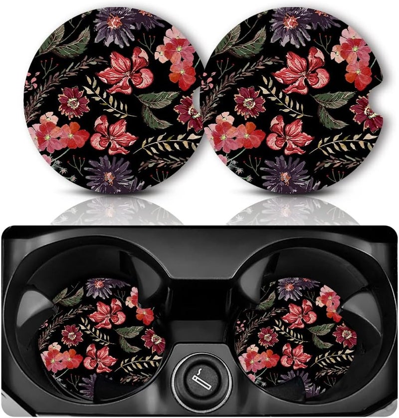 Yonlevres Car Coasters for Cup Holders，2.75" Anti Slip Rubber Mat with A Finger Notch, 2 Pack Car Cup Holder Coasters for Car Interior Accessories for Women Men Boho - Image 1